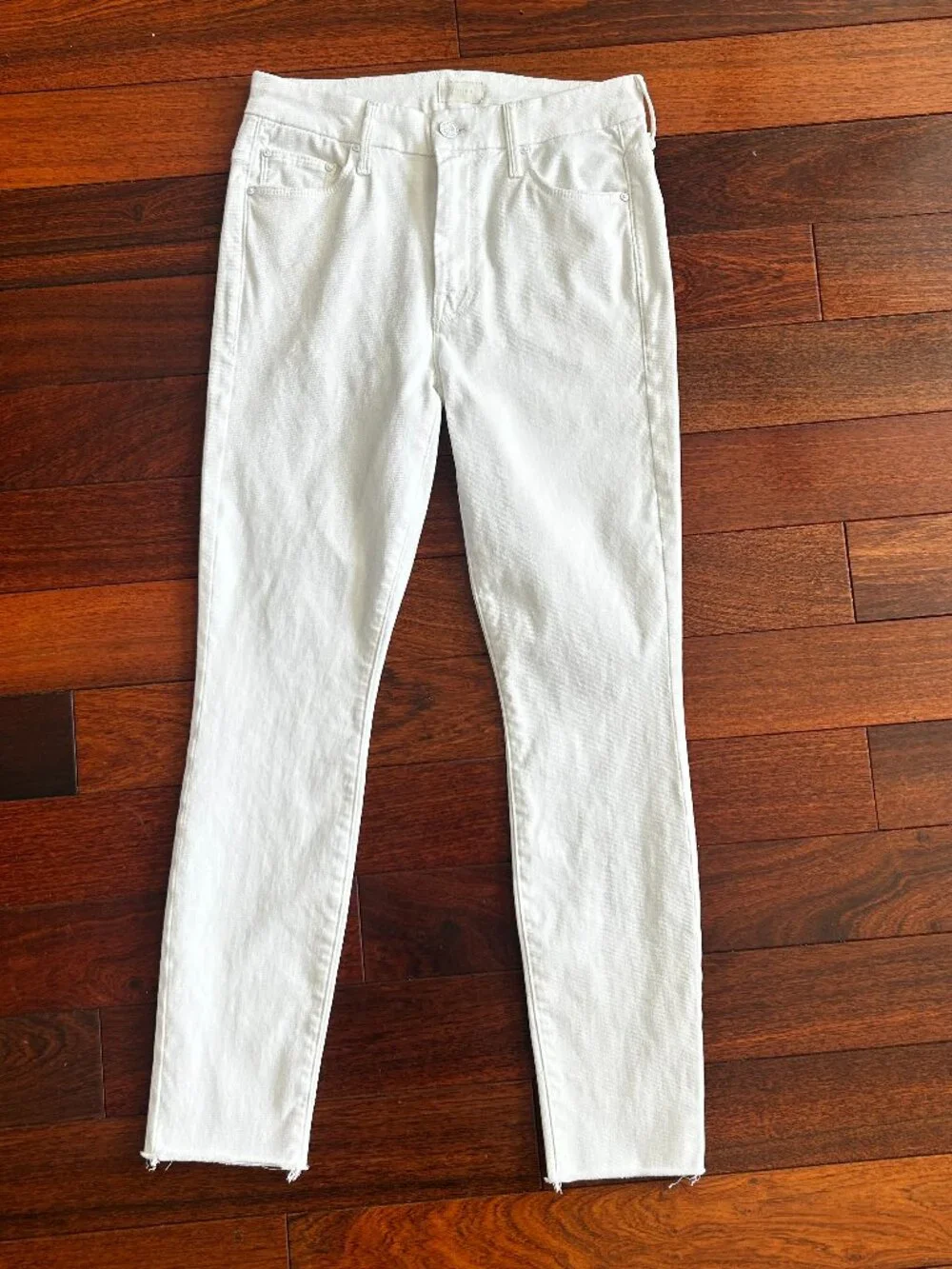 MOTHER The Looker Ankle Fray High Waisted Skinny Jeans in White Size 26 - Picture 1 of 9